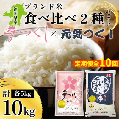 【毎月定期便】福岡県産米「夢つくし」「元気つくし」食べ比べセット 各5kg×1袋(大川市)全10回