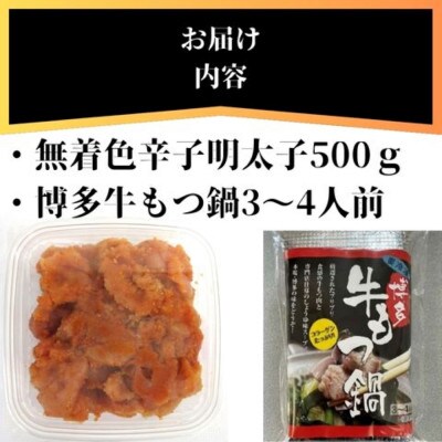 【2ヵ月毎定期便】訳あり!無着色辛子明太子(切子)と博多牛もつ鍋セット(3～4人前)(大川市)全3回