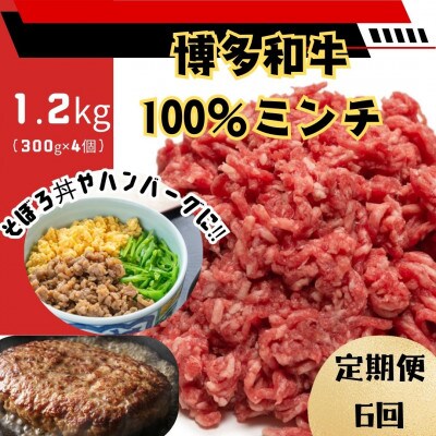 【毎月定期便】博多和牛100%ミンチ(挽肉) 訳あり 1.2kg(300g×4個)(大川市)全6回