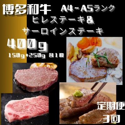【毎月定期便】博多和牛【A4～A5】ヒレステーキ&サーロインステーキ 各1枚(大川市)全3回