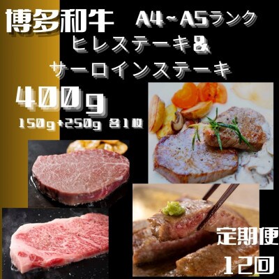 【毎月定期便】博多和牛【A4～A5】ヒレステーキ&サーロインステーキ 各1枚(大川市)全12回