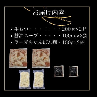 博多老舗醤油屋さんこだわりスープもつ鍋4人前セット!福岡特産ラー麦使用ちゃんぽん麺付(大川市)