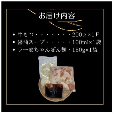 【2ヵ月毎定期便】博多老舗醤油屋のこだわりスープもつ鍋2人前!福岡特産ラー麦ちゃんぽん麺大川市全2回