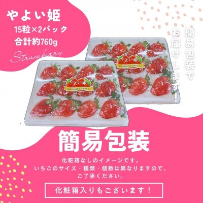簡易包装【宮崎県国富町産大粒いちご】やよい姫 (15粒×2パック 合計約760g)