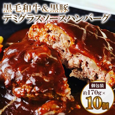 黒毛和牛&黒豚デミグラスソースハンバーグ10個セット