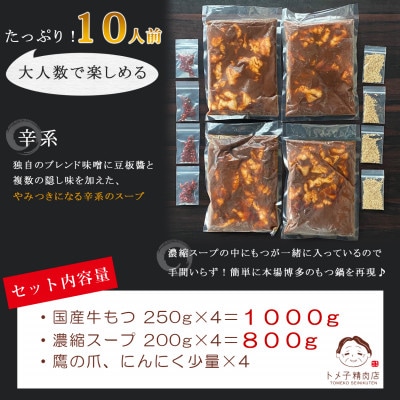 【訳あり】トメ子精肉店　国産牛もつ鍋セット　赤辛味噌味　10人前(大牟田市)