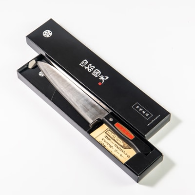 【刀匠四郎國光一門】《刀鍛冶が造る本格包丁》鋼入りステンレス菜切り包丁牛刀型(両刃)