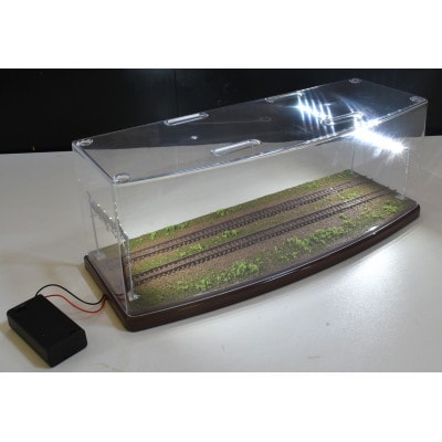 Nゲージ用 鉄道模型ジオラマ展示台 複線ヤード灯照明付き(電池BOX付)