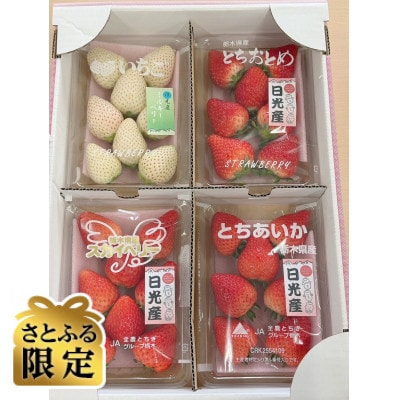 【さとふる限定】いちご4種とちおとめ,スカイベリー,ミルキーベリー,とちあいかのCセット各約160g
