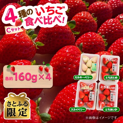 【さとふる限定】いちご4種とちおとめ,スカイベリー,ミルキーベリー,とちあいかのCセット各約160g