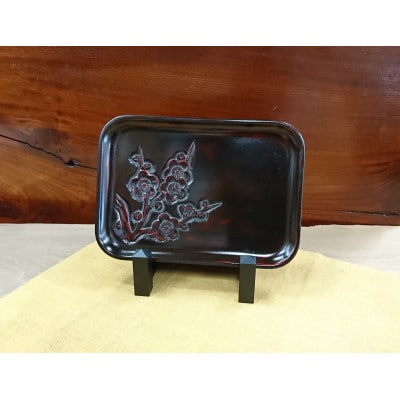 伝統工芸日光彫　角盆(日光堆朱塗)