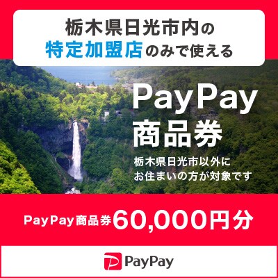 栃木県日光市　PayPay商品券(60,000円分)※地域内の一部の加盟店のみで利用可