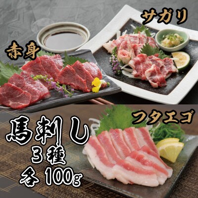 【毎月定期便】3種の馬刺し　300g【赤身・フタエゴ・サガリ各100g】(宇土市)全3回