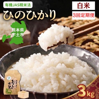【毎月定期便】熊本県宇土市　那須自然農園「ひのひかり」白米3kg全3回