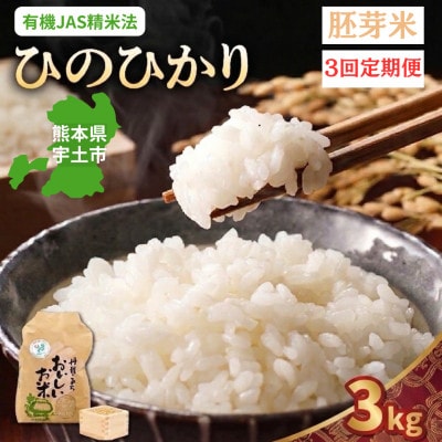 【毎月定期便】熊本県宇土市　那須自然農園「ひのひかり」胚芽米3kg全3回