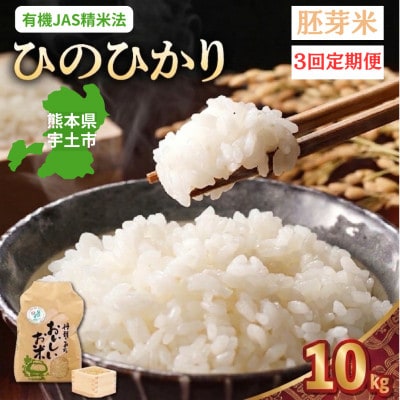 【毎月定期便】熊本県宇土市　那須自然農園「ひのひかり」胚芽米10kg全3回