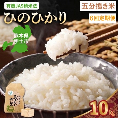【毎月定期便】熊本県宇土市　那須自然農園「ひのひかり」五分搗き米10kg全6回
