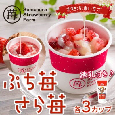 熊本県宇土産 完熟冷凍いちご「ぷち苺・さら苺」3x3カップ 練乳付き 園村苺園