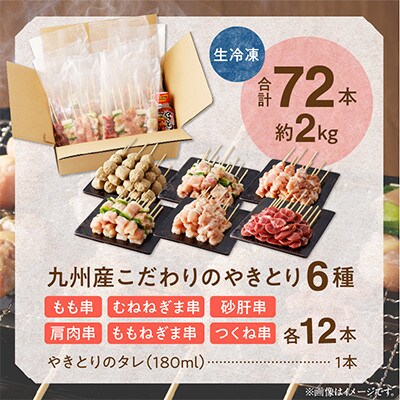 【毎月定期便】《生冷凍》こだわりの焼き鳥6種セット　(計72本・約2kg)全12回