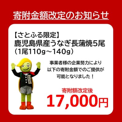 【さとふる限定】鹿児島県産うなぎ長蒲焼5尾　(1尾あたり110g～140g) 