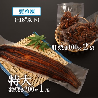 鹿児島県大隅産　特大うなぎ蒲焼200g 1尾・鰻の肝焼き100g×2袋 セット