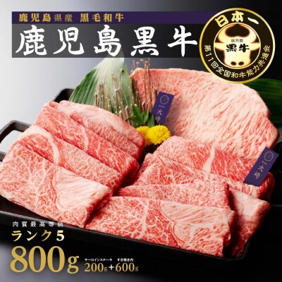 鹿児島黒牛サーロインステーキ(1枚)・すきやきセット(800g)(H-701)