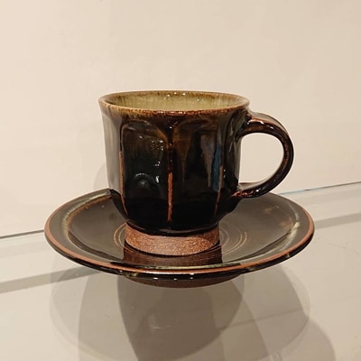 熊本県の伝統的工芸品・小代焼　コーヒーカップ(受け皿付き)