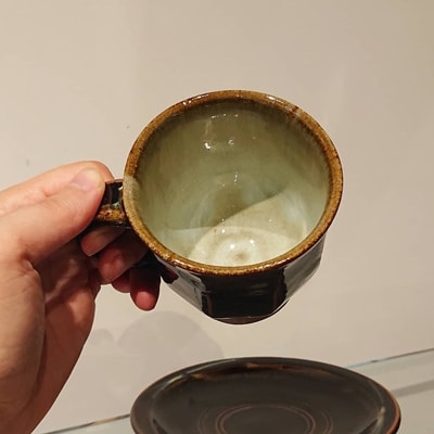 熊本県の伝統的工芸品・小代焼　コーヒーカップ(受け皿付き)
