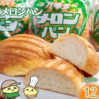 【毎月定期便】【昔懐かしい味】万幸堂のメロンパン 12個セット全3回