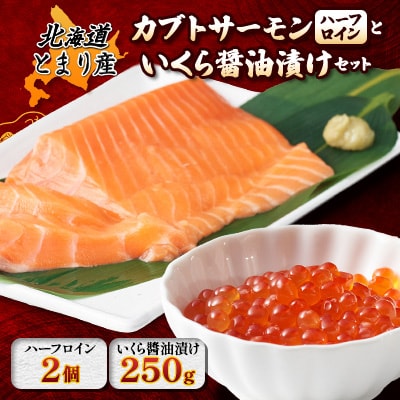 北海道とまりカブトサーモン　ハーフロイン2個(計約220g)といくら醤油漬け(250g)セット