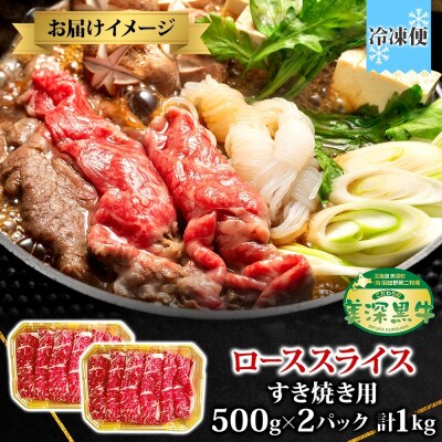 肉のはたの 美深黒牛 ローススライス すき焼き用 500g×2パック(計1kg)