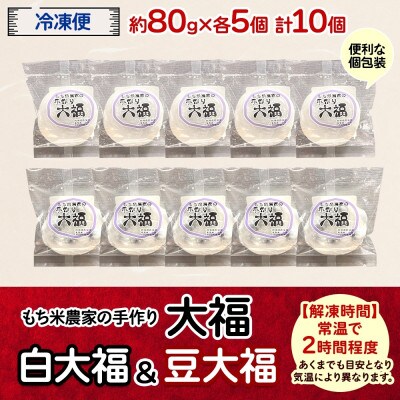 もち米農家の大福 2種 (白大福・豆) 計10個セット