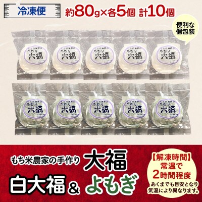 もち米農家の大福 2種 (白大福・よもぎ) 計10個セット