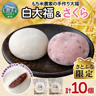 【さとふる限定】もち米農家の大福 2種 (白大福・さくら) 計10個セット