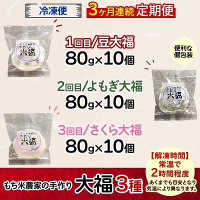 【毎月定期便】もち米農家の大福 3種 (豆大福・よもぎ・さくら)全3回