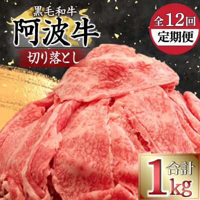 定期便 12回 牛肉 切り落とし 1kg × 12ヵ月 国産 黒毛和牛 阿波牛 冷凍