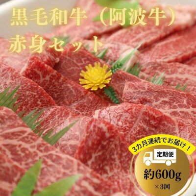 【定期便】3か月連続でお届け! 特選 黒毛和牛 (阿波牛)赤身セット 約600g[計1.8kg]