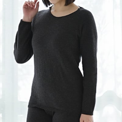 日本製 オーガニックコットン インナー 天然繊維 無縫製 8分袖 チャコール (883-7221)