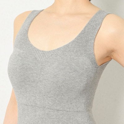 日本製 オーガニックコットン ゆったりキャミ (パット付) 無縫製 グレー (6671-S7359)