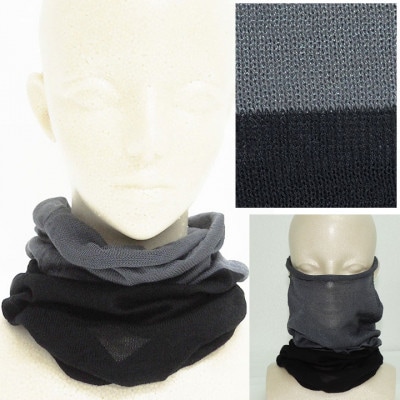日本製 シルク100% スヌード 耳穴付4穴 【ブラック&チャコール】 (743-7760)