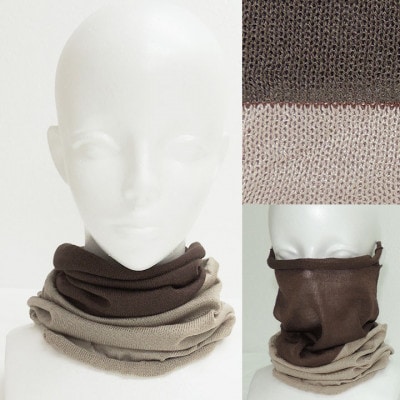 日本製 シルク100% スヌード  耳穴付4穴 【ベージュ&ブラウン】 (743-7761)