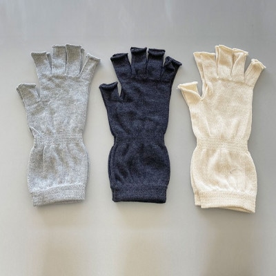 日本製 オーガニックコットン ハーフ手袋 【生成】(971-7662)