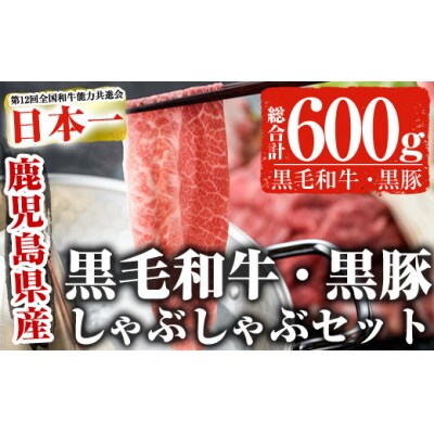 鹿児島県産黒毛和牛・黒豚しゃぶセット600g 【ゆずしゃぶタレ付】 