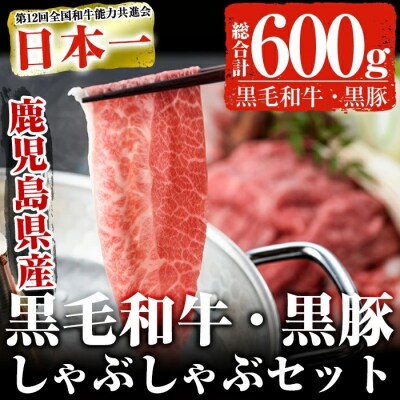 鹿児島県産黒毛和牛・黒豚しゃぶセット600g 【ゆずしゃぶタレ付】 