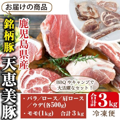 鹿児島 天恵美豚ブロックセット　合計3kg　真空パック入り