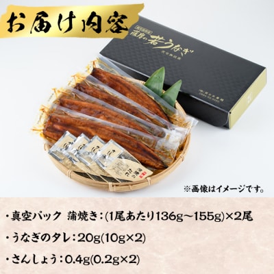 鹿児島県産うなぎ蒲焼 (1尾あたり136g〜155g×2尾、タレ・山椒付き)