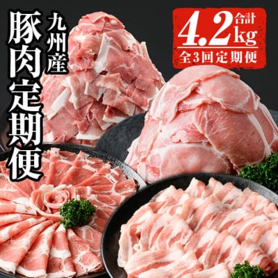 【3回定期】〈毎月違う豚肉をお届け!〉九州産豚肉定期便(合計4.2㎏)