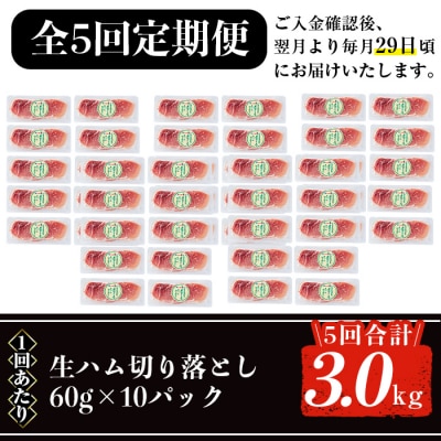 【5回定期】生ハム切り落とし60g×10P×5回(合計3㎏)