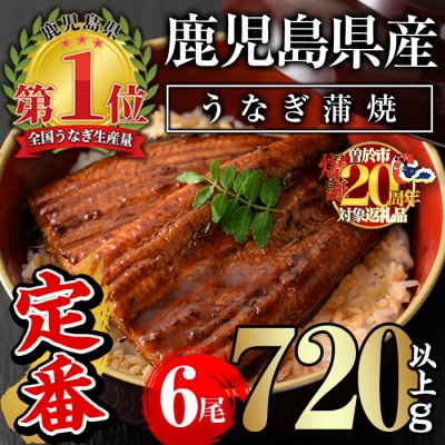 無投薬!鹿児島県産うなぎ蒲焼セット<定番>(計720g・ 約120g×6尾) タレ・山椒付き