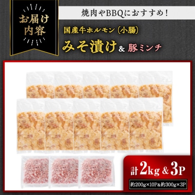 国産牛ホルモン(小腸)みそ漬け2kg&豚ミンチセット